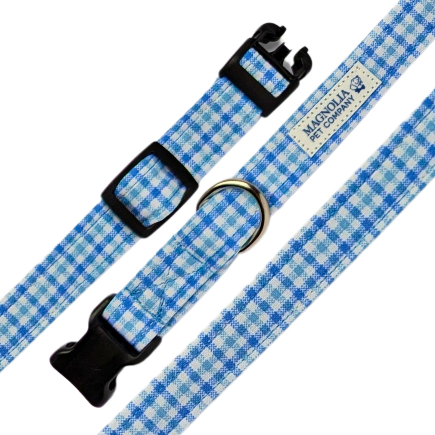 features a refreshing blend of blue, aqua, and white in a classic plaid pattern