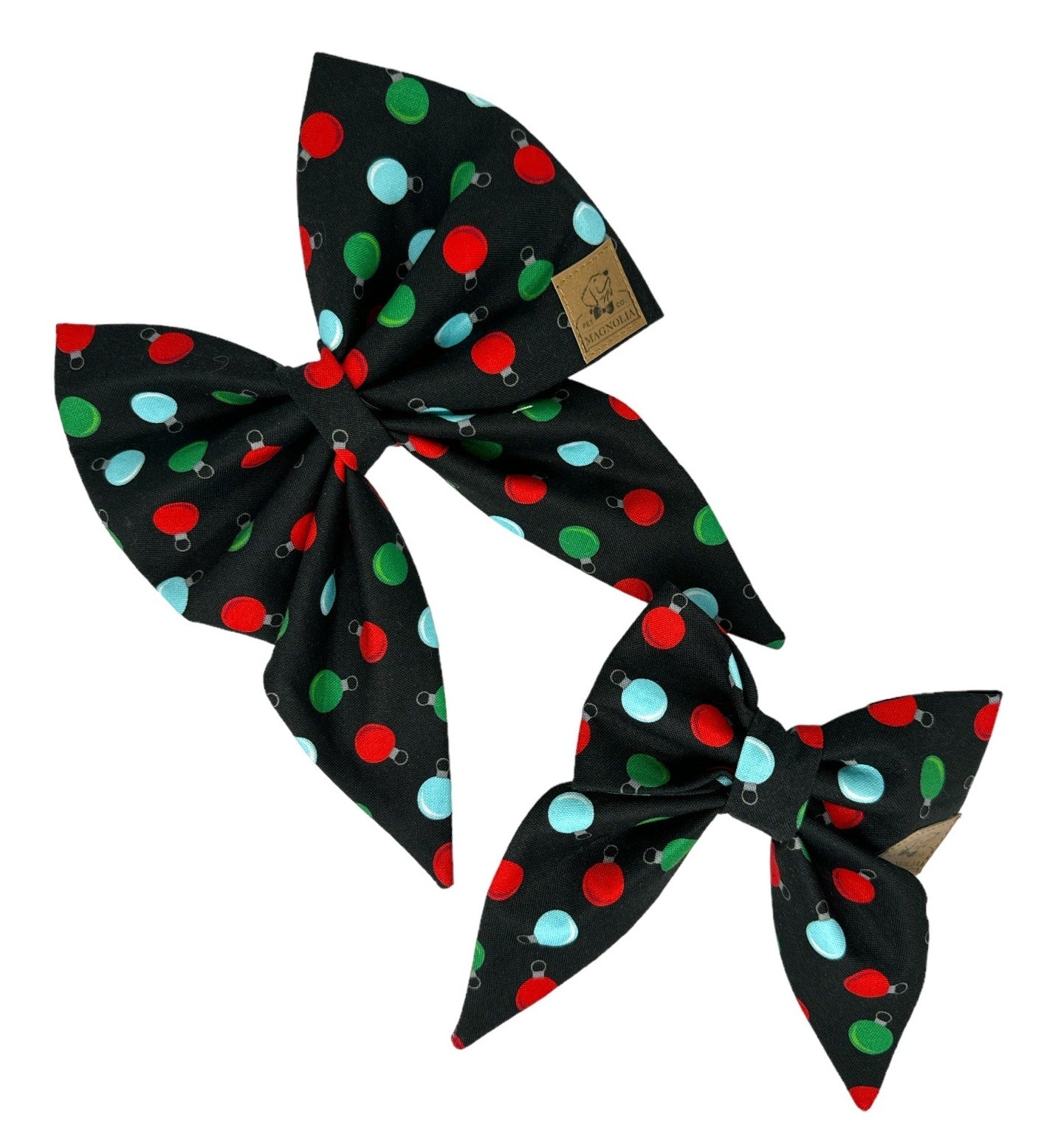 Featuring a sleek black background adorned with vibrant red, green, and blue ornaments