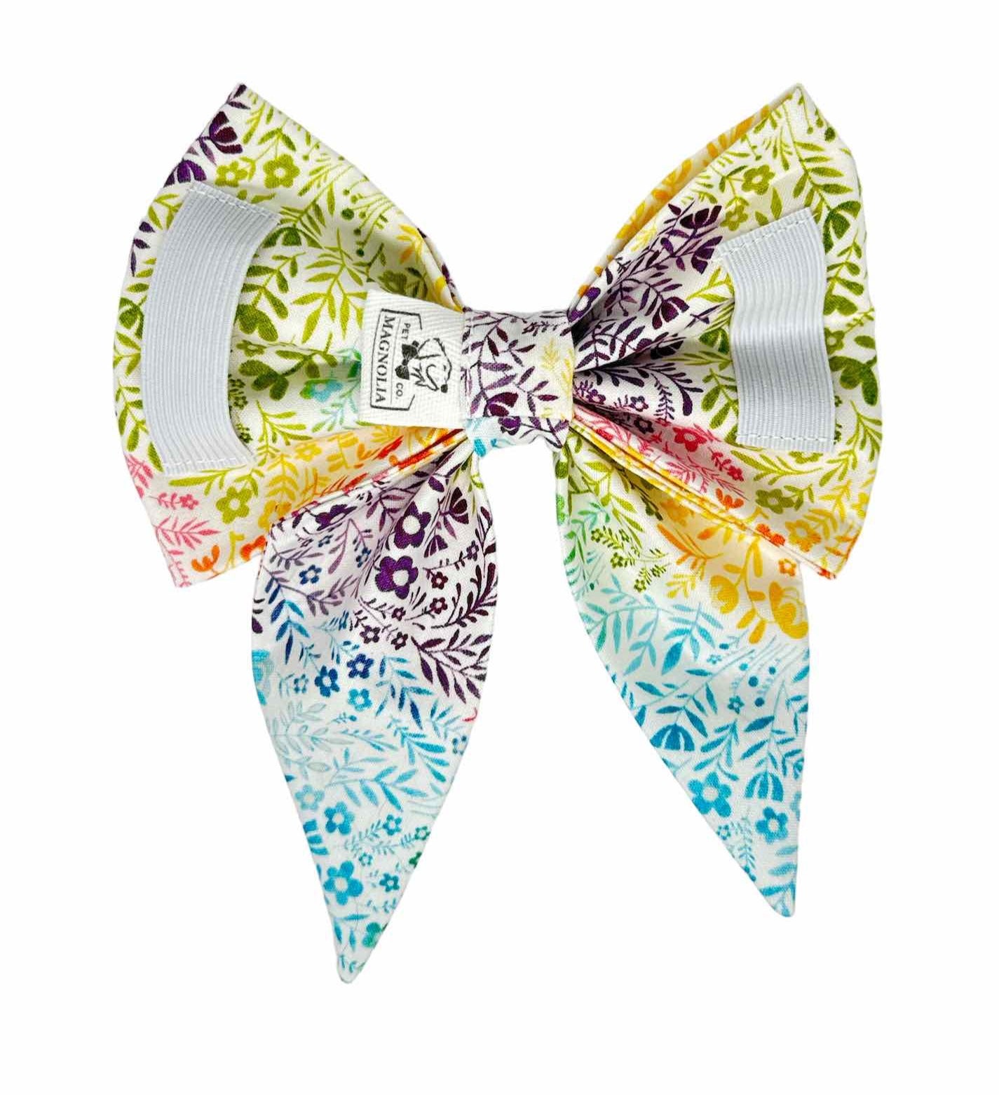 Bohemian Blues Flower Garden Dog Bow
