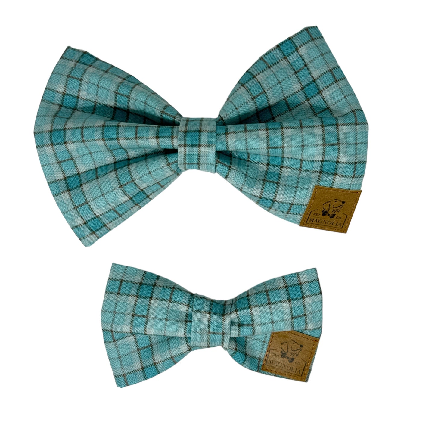 Cadet Blue Plaid Dog Bow Tie