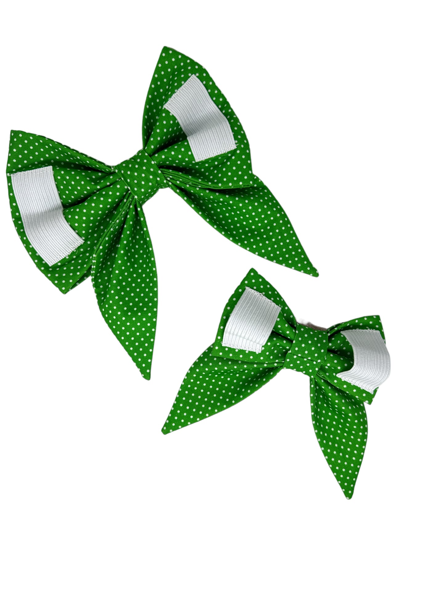 Green and White Polka Dot Dog Bow