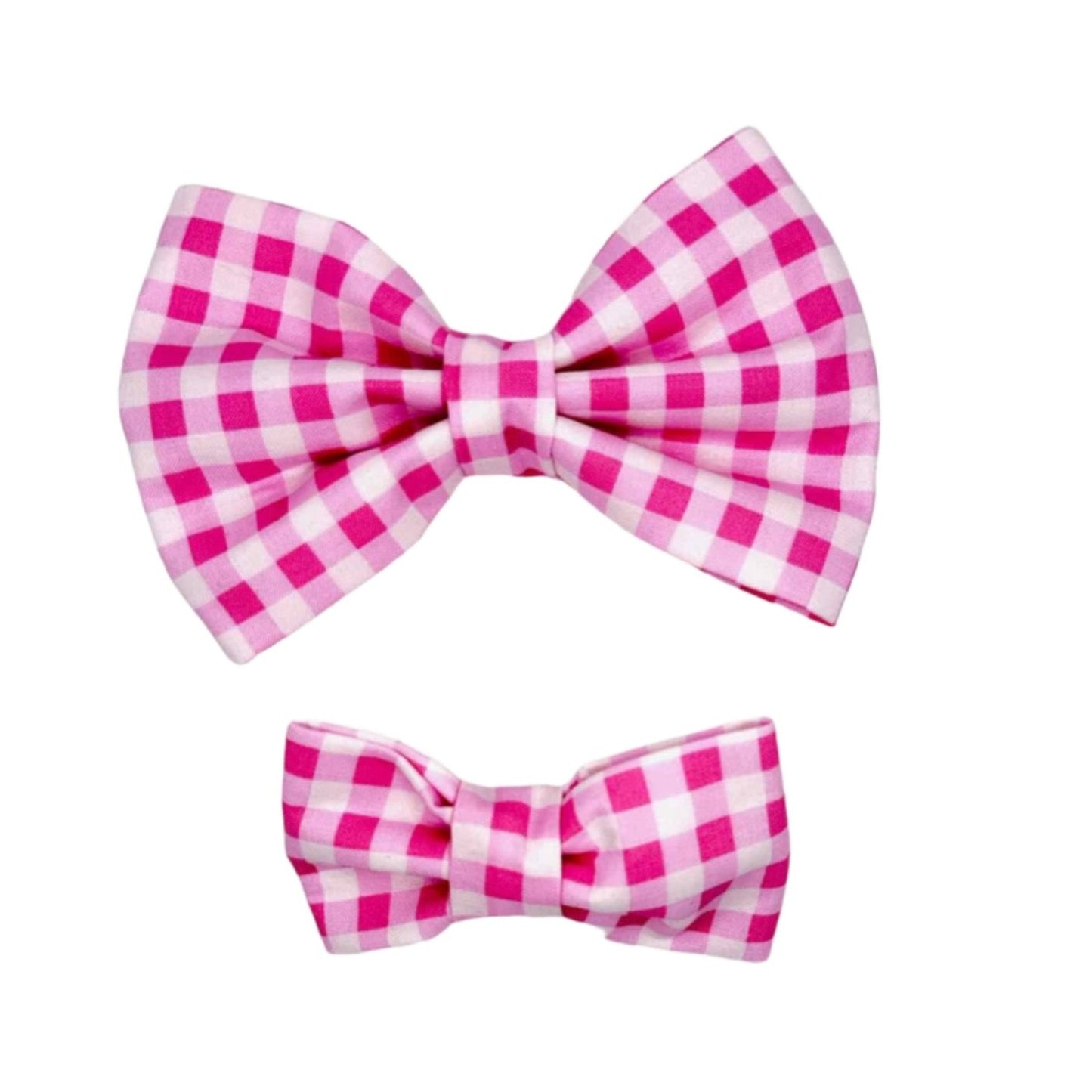 Pink Picnic Gingham Dog Bow Tie