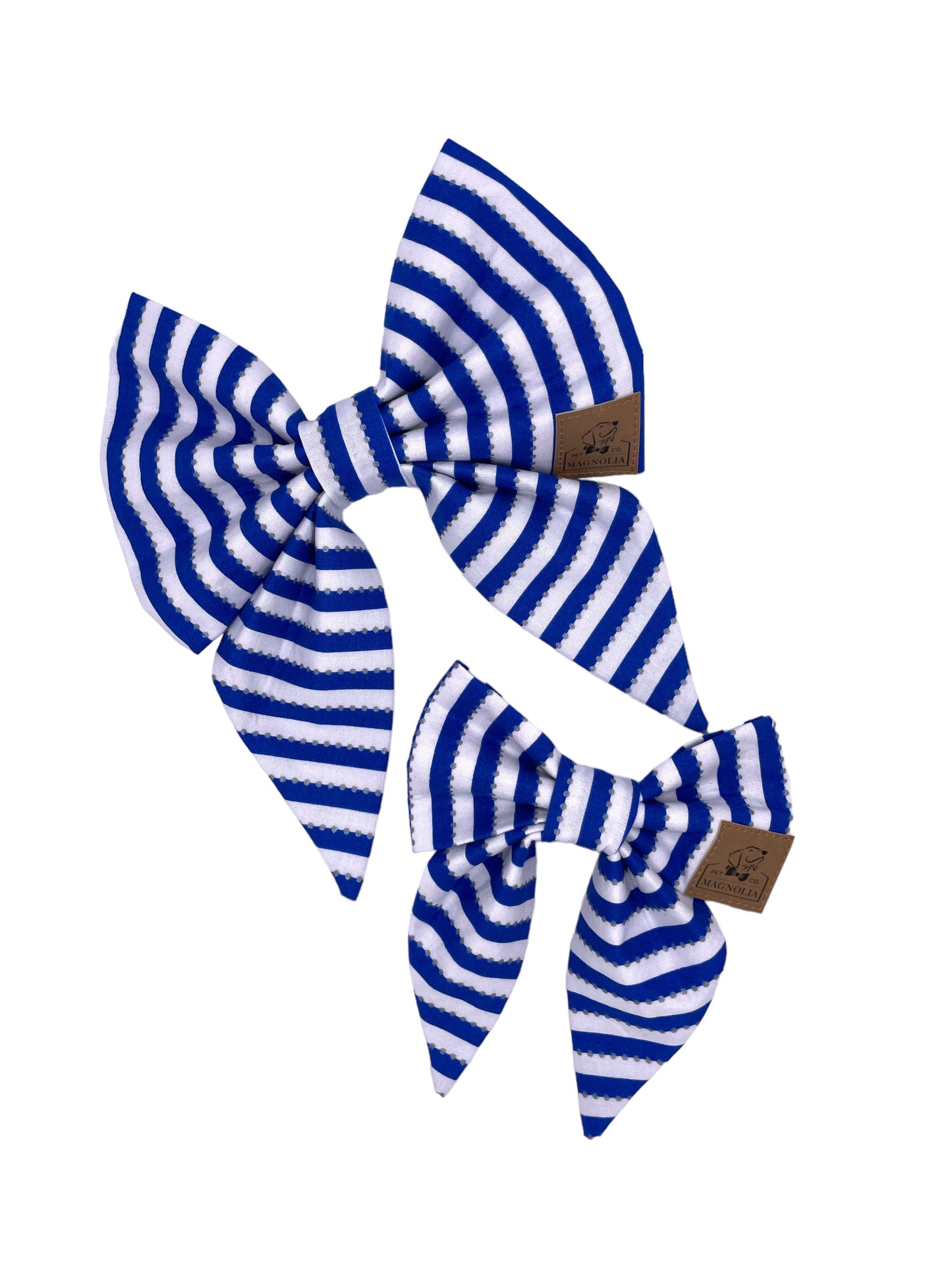 Sapphire Blue and White Stripe Dog Bow