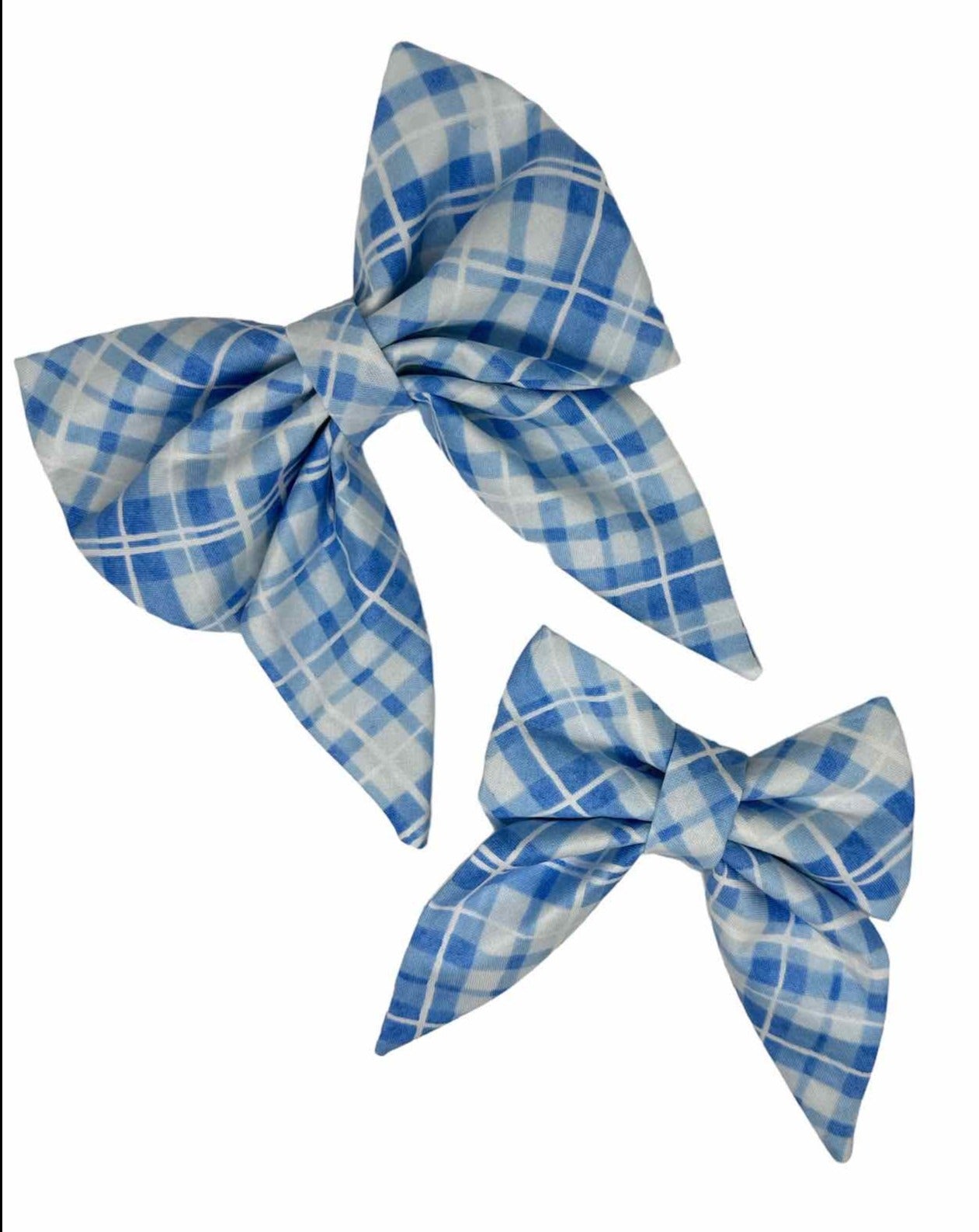 Sky Blue Madras Plaid Dog Bow