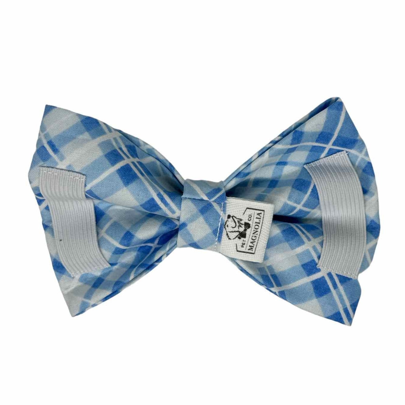 Sky Blue Madras Plaid Dog Bow Tie
