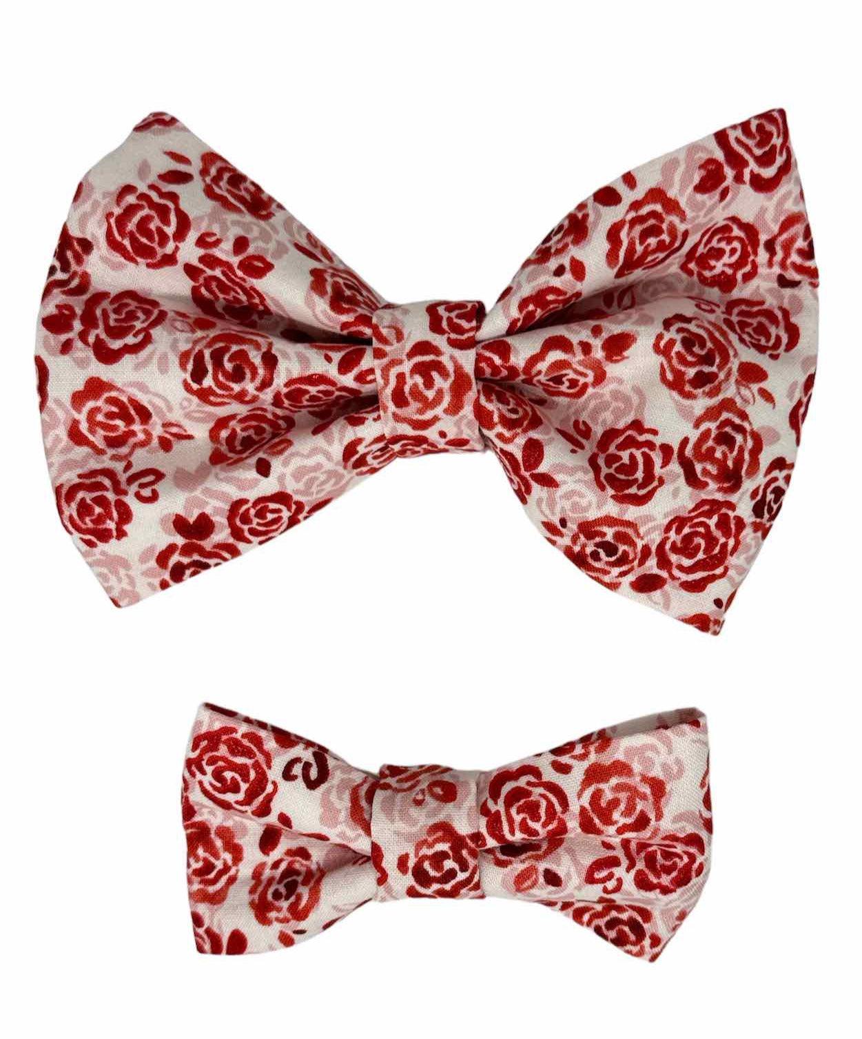 Sparkle Red Rose Calico Dog Bow Tie