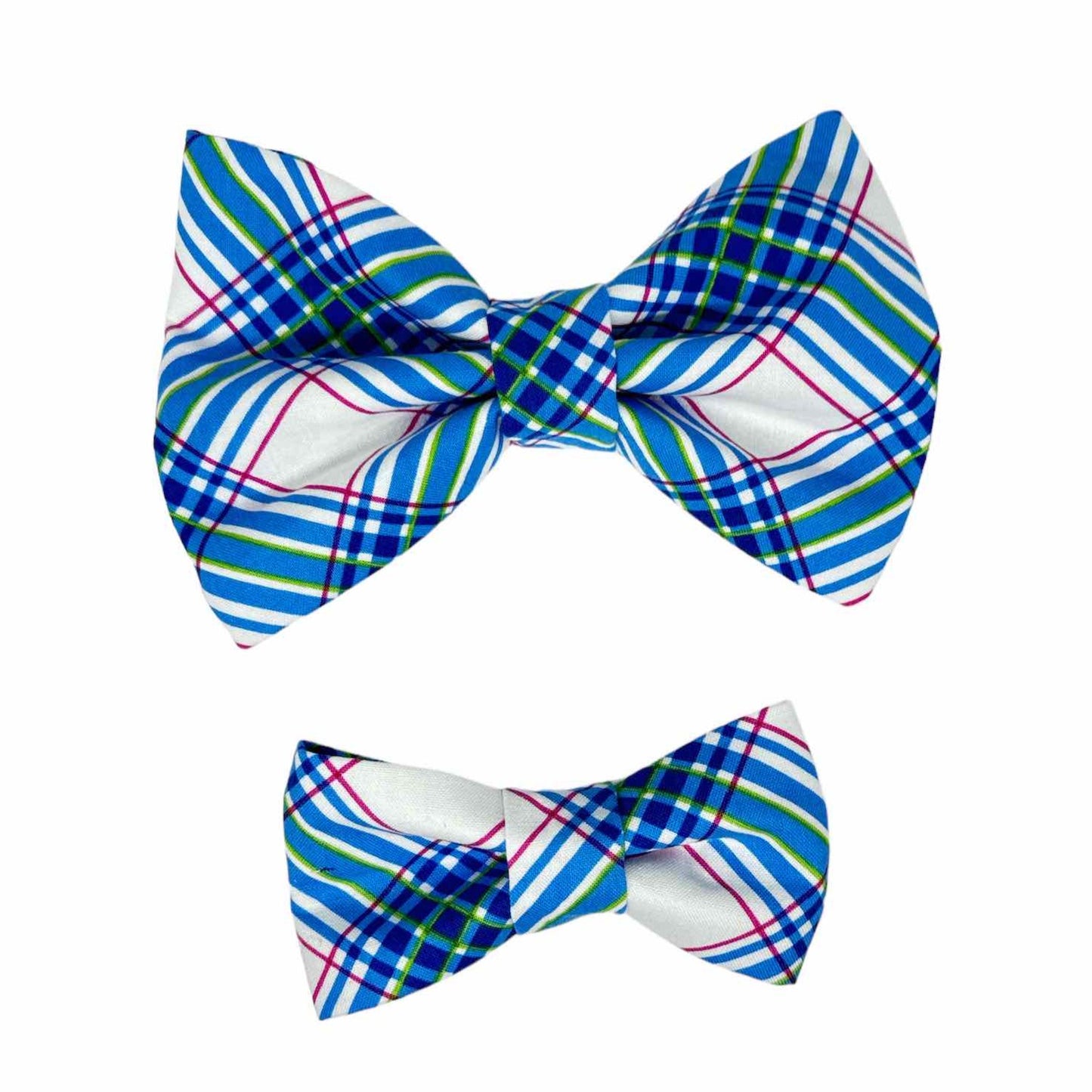 Spring Blue Tartan Plaid Dog Bow Tie