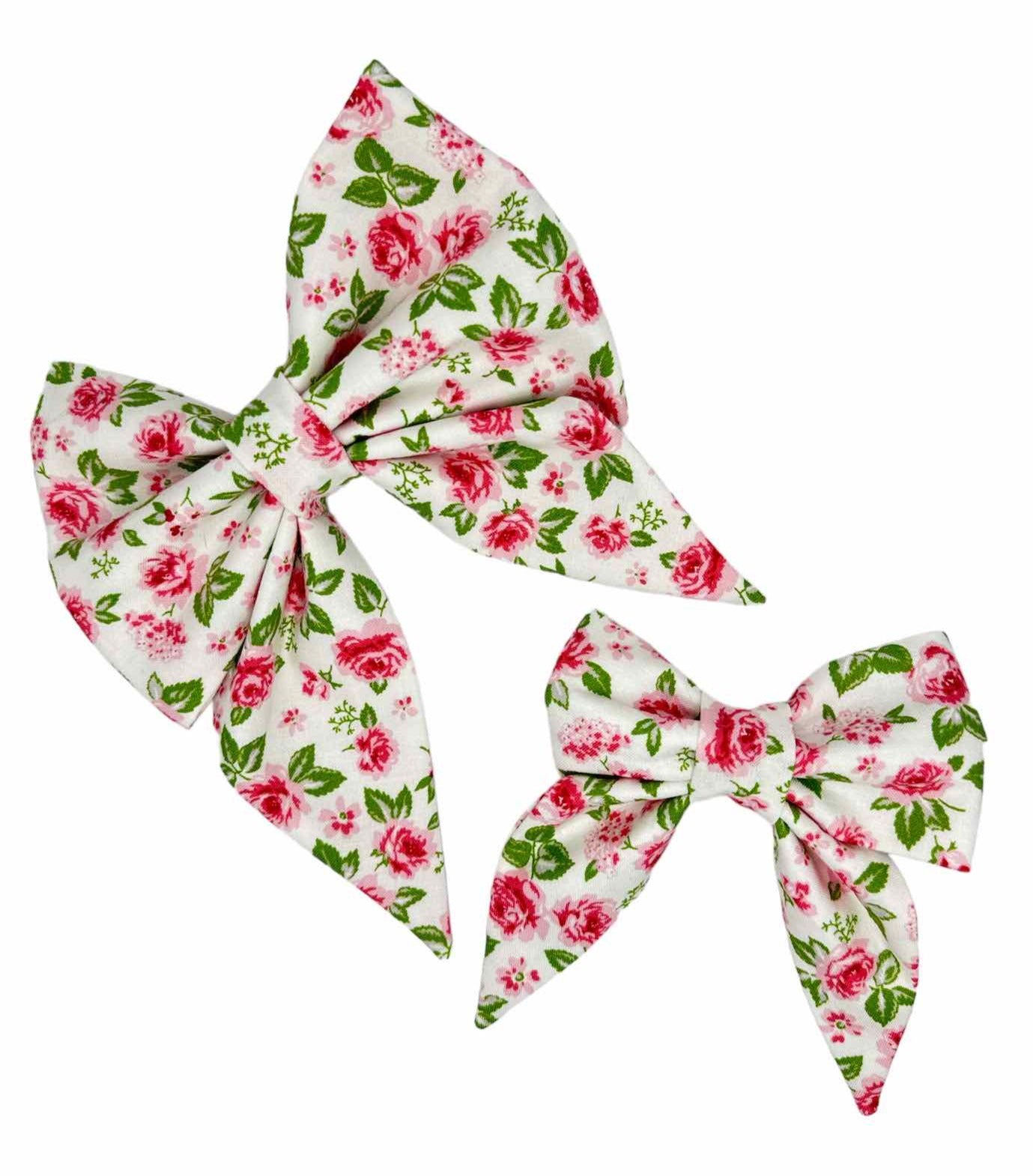 Vintage Rose on White Dog Bow