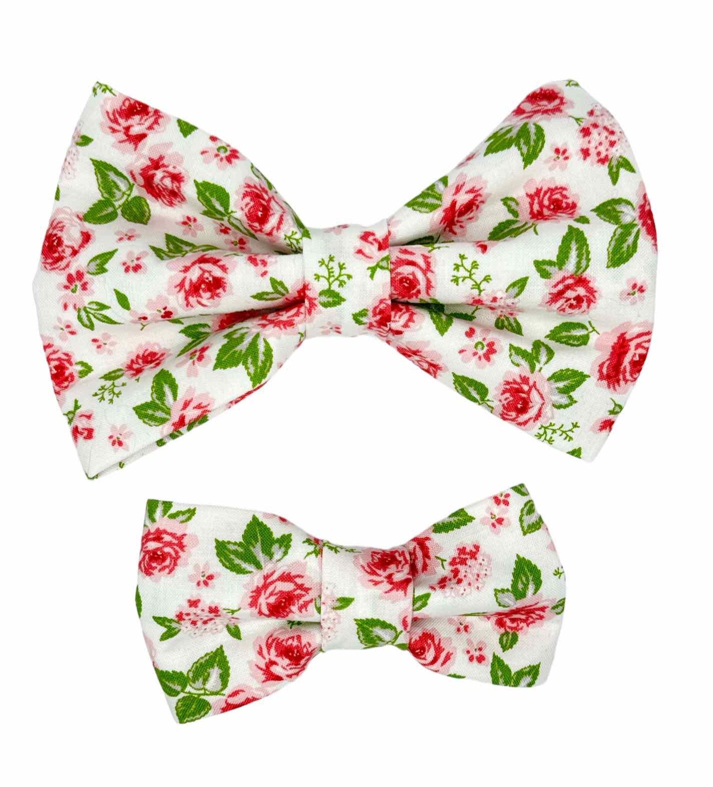 Vintage Rose on White Dog Bow Tie