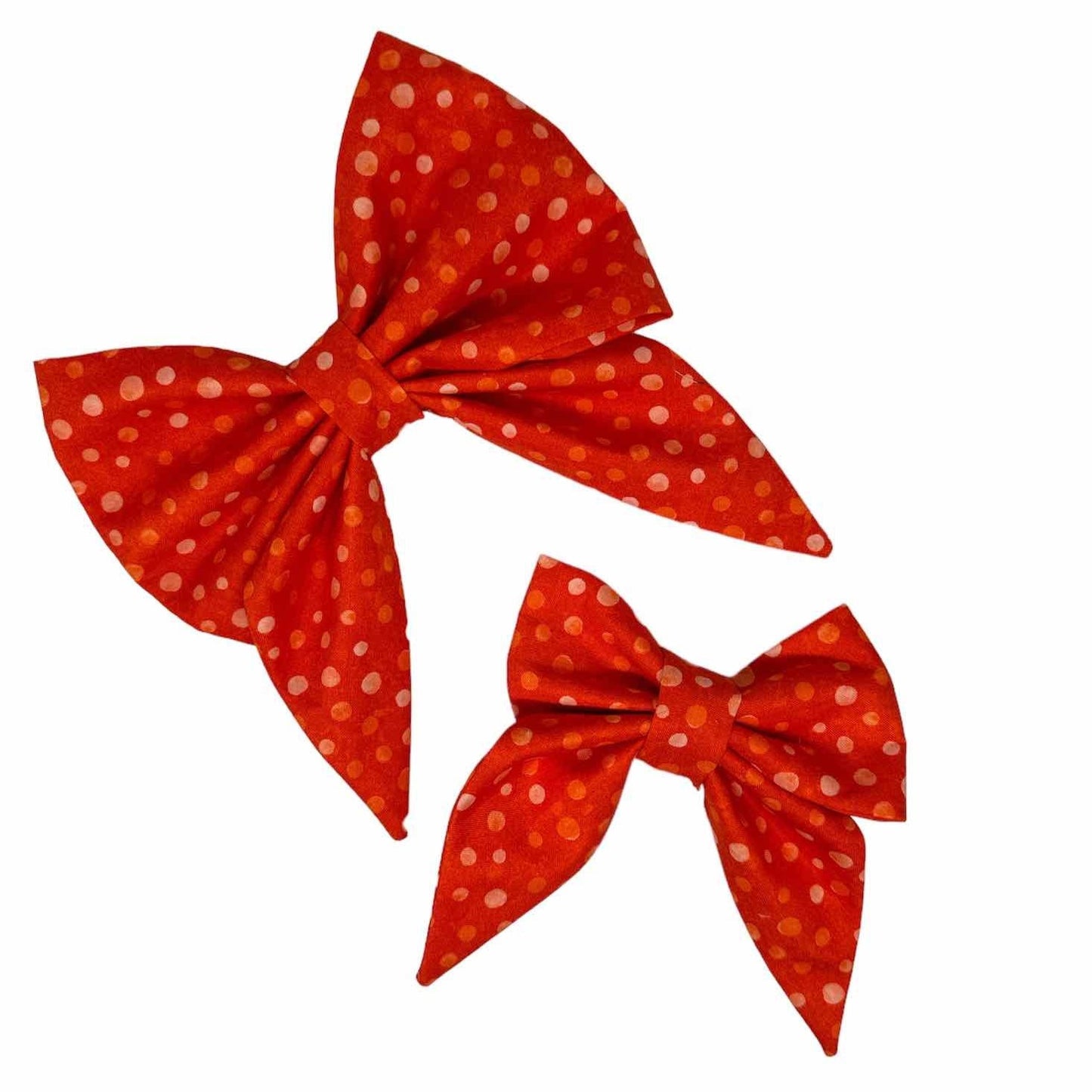 Sunset Flare Red Orange Polka Dot Batik Dog Bow