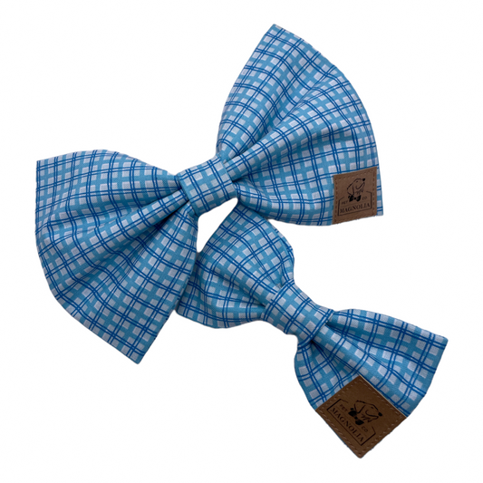 Blue Plaid Dog Bow Tie