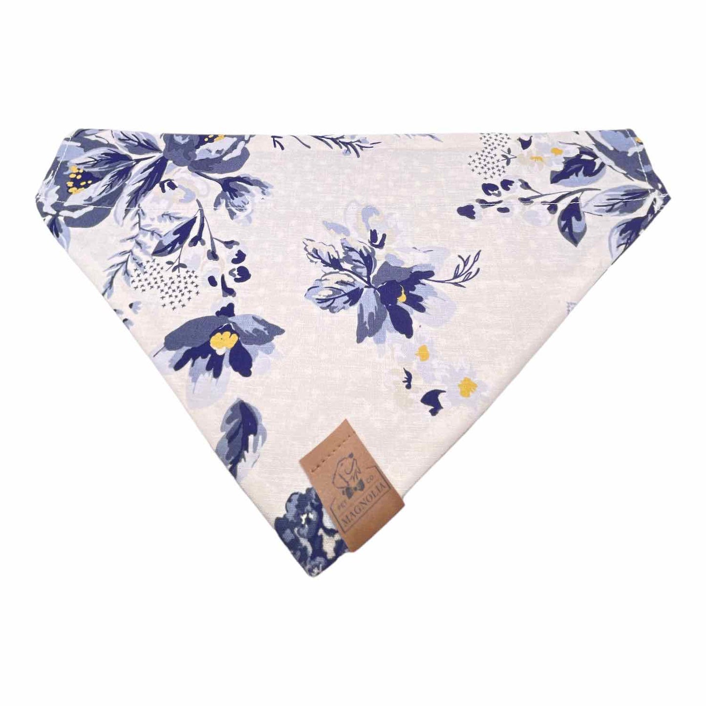 Blue vintage flower reversible Dog Bandana with navy and white polka dots