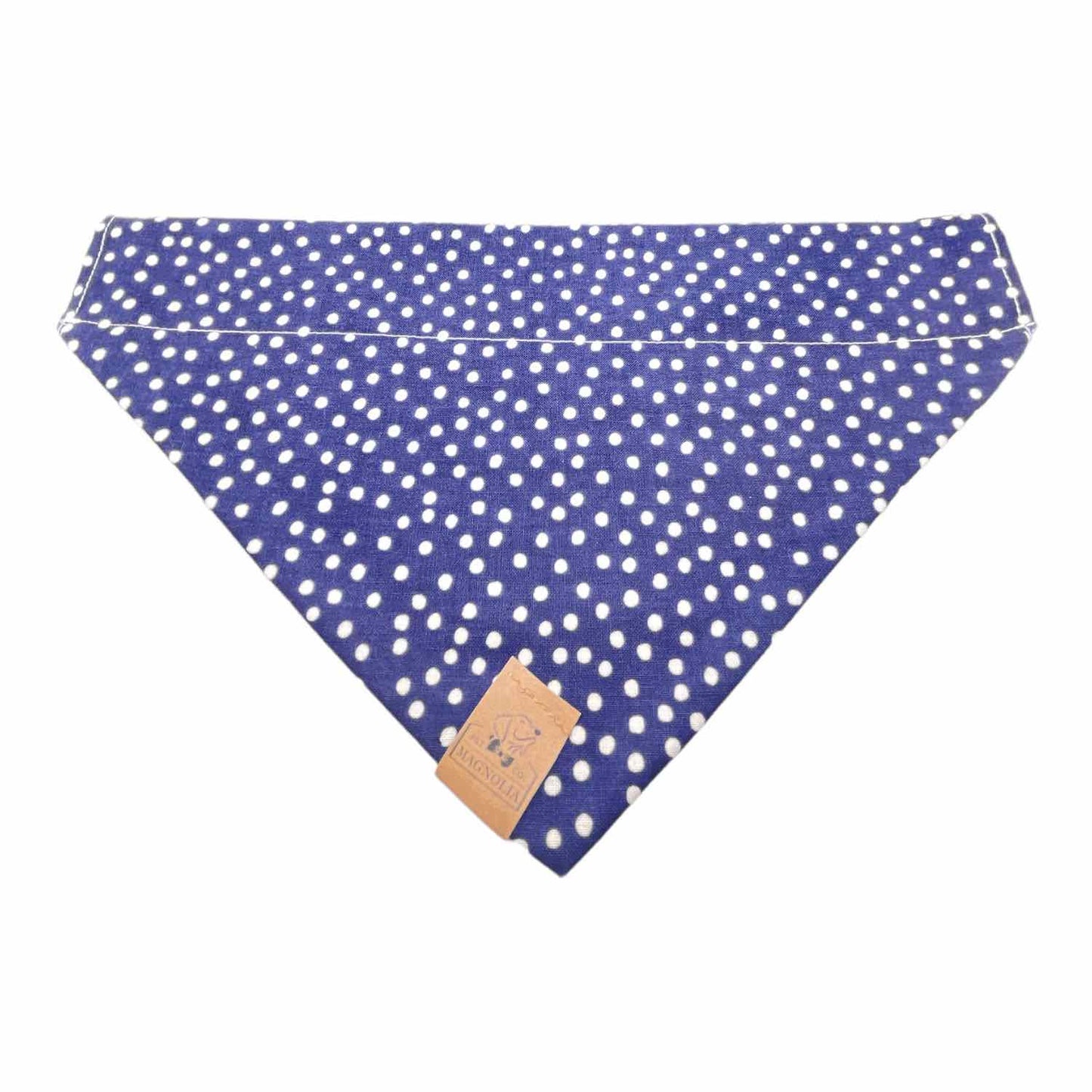 Blue vintage flower reversible Dog Bandana with navy and white polka dots