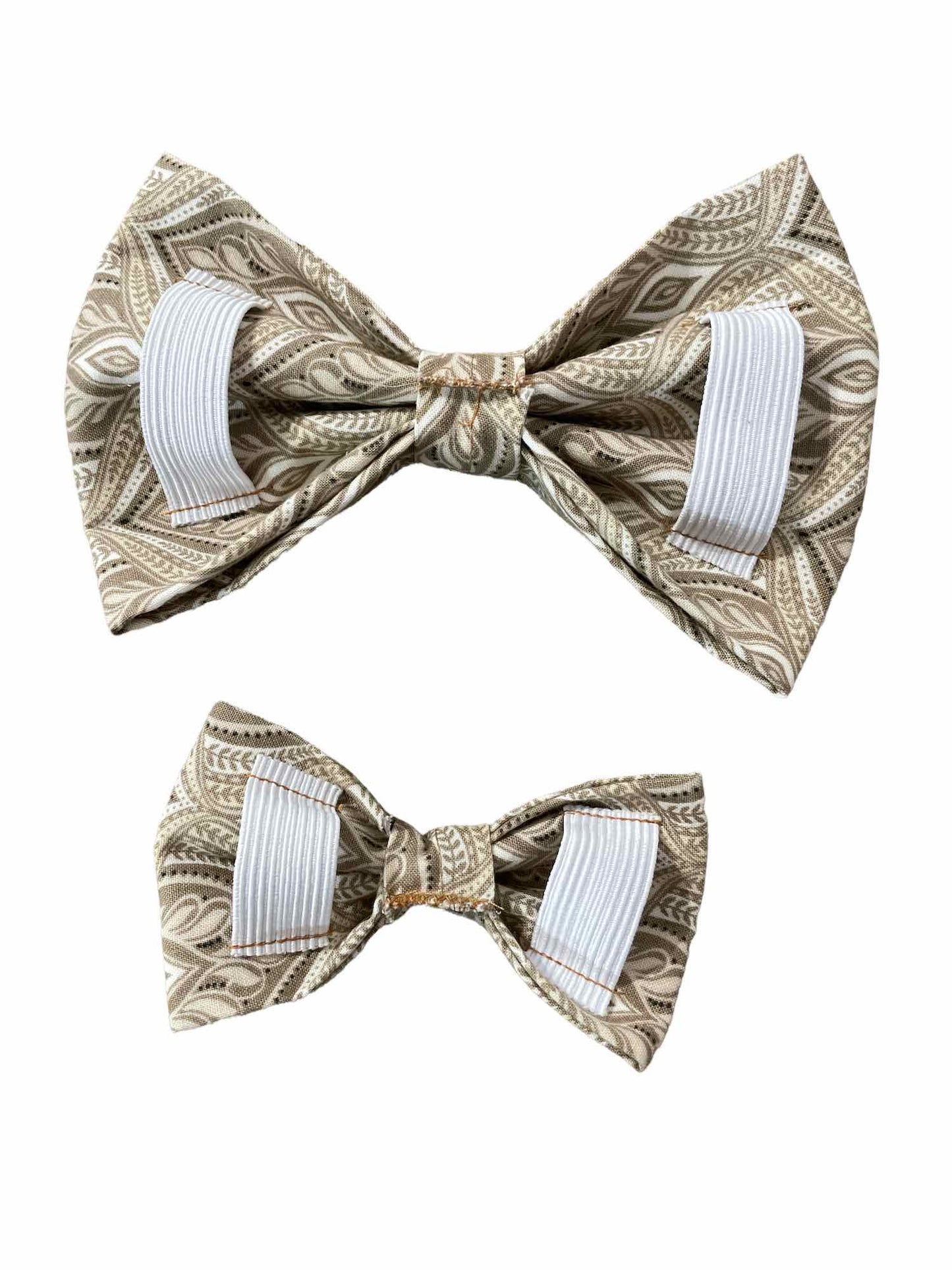 Mocha Latte Damask Dog Bow Tie