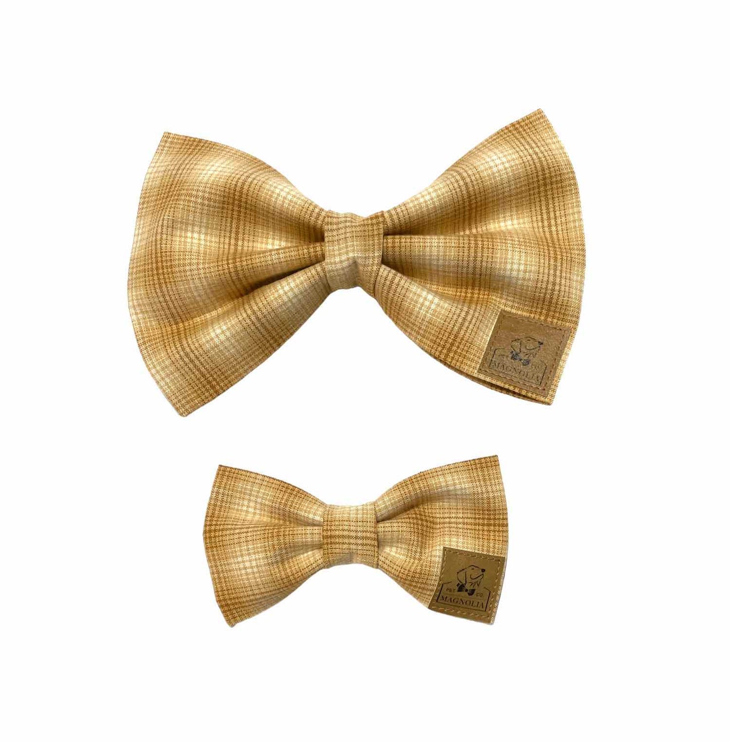 refined camel color and cream white plaid pattern, this bow tie shines with timeless elegance