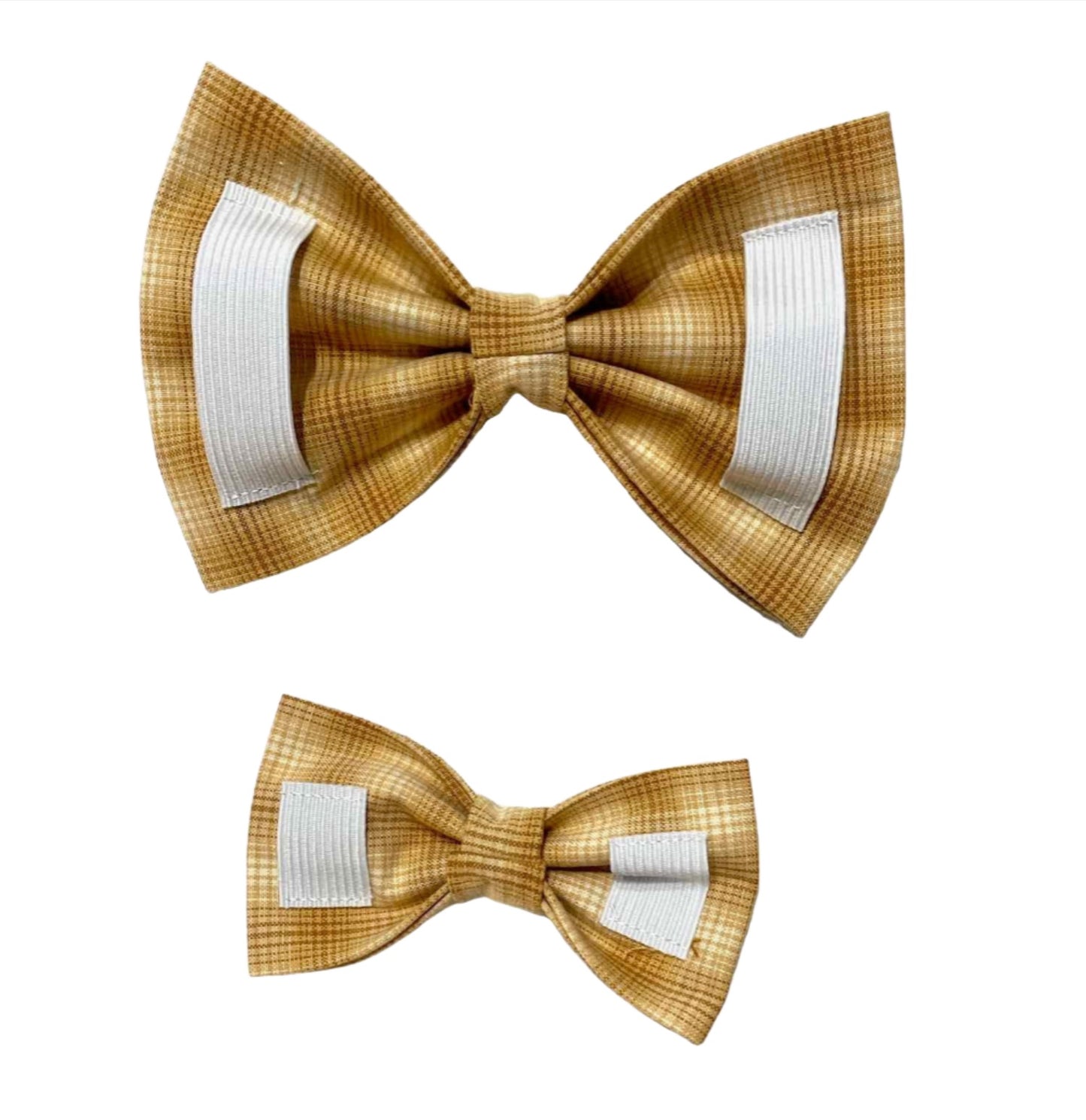 Camel Plaid Dog Bow Tie