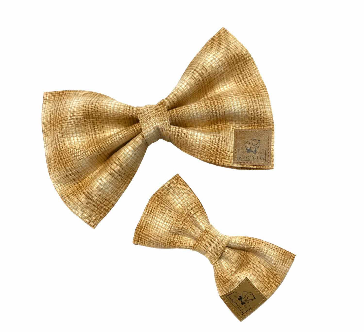 Camel Plaid Dog Bow Tie