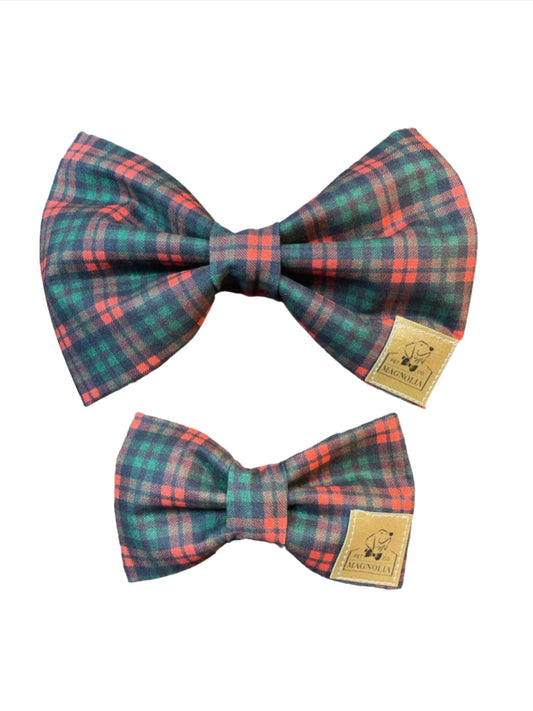classic red and green plaid dog bow tie