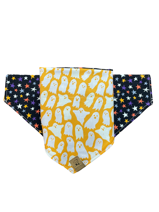 Ghosts on orange with stars (Glows in the Dark)Dog Bandana
