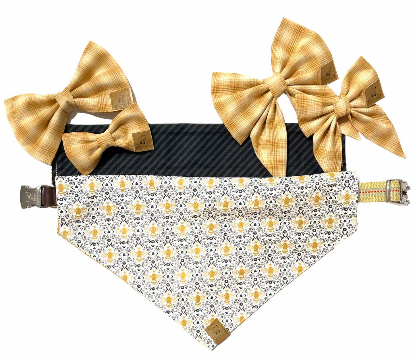 Camel Plaid Dog Bow Tie
