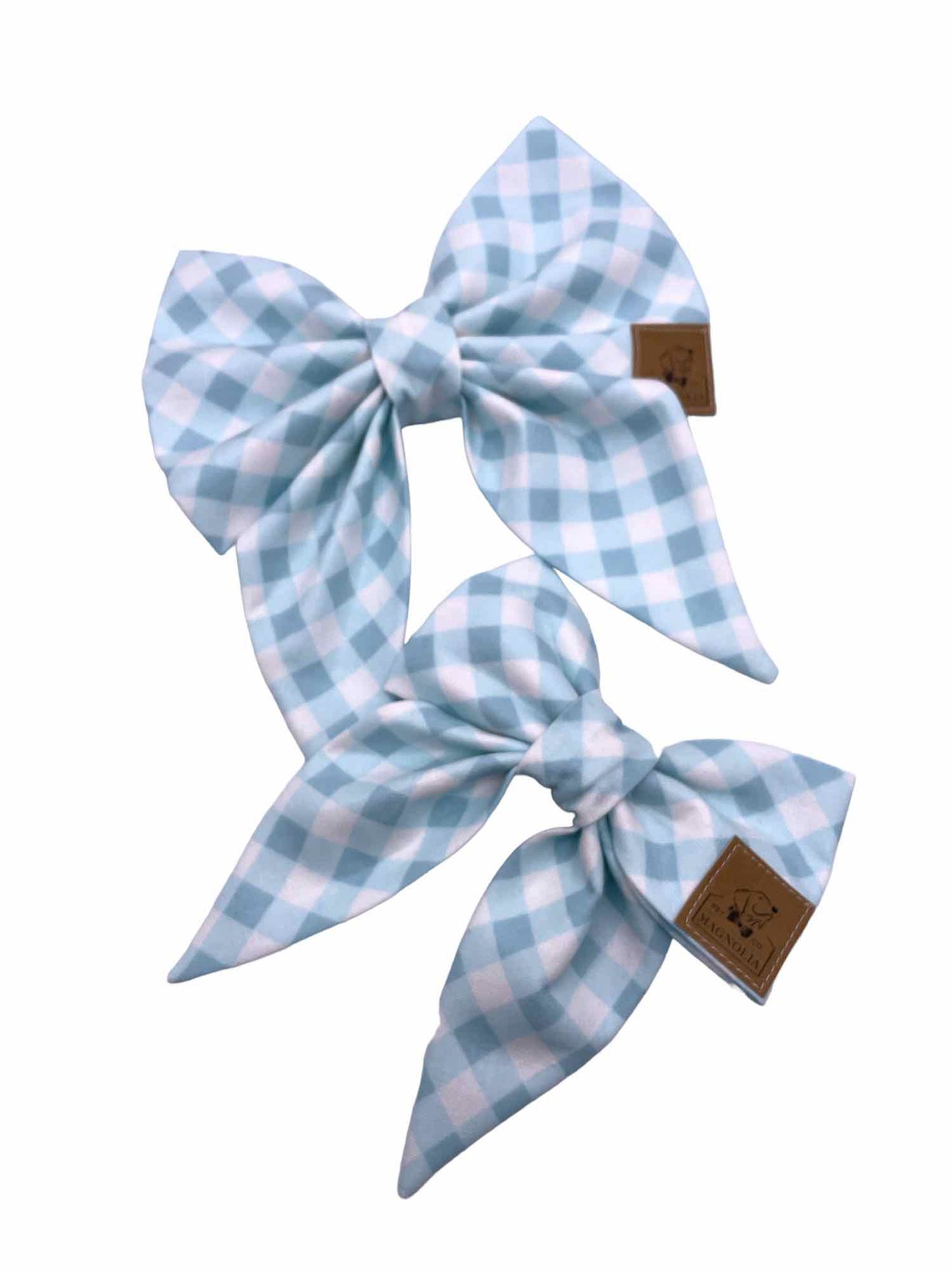Classic Light Blue Gingham Dog Bow