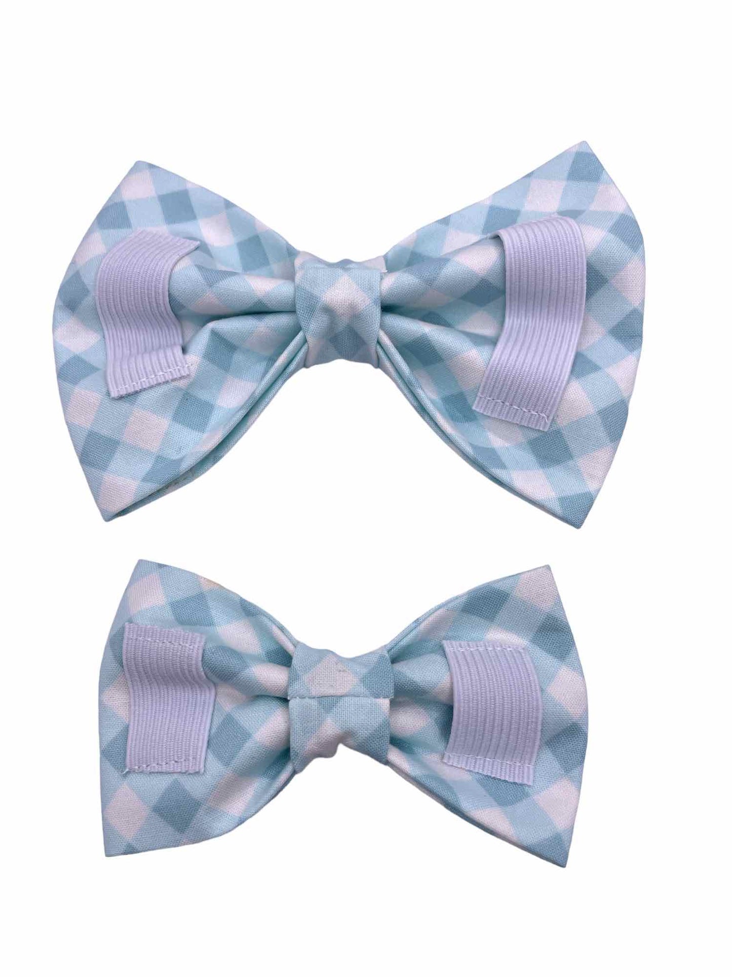 Classic Light Blue Gingham Dog Bow Tie