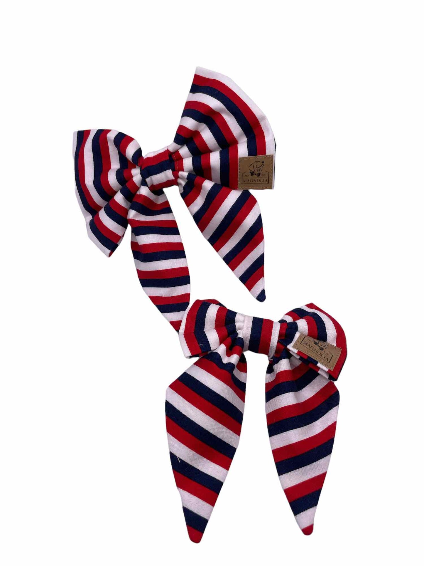 Red, White, and Blue Striped Dog Bow