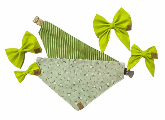 White Rose with Green Stripe Dog Bandana