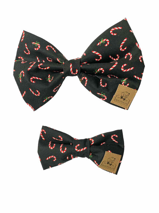 Candy Canes on Black Dog Bow Tie