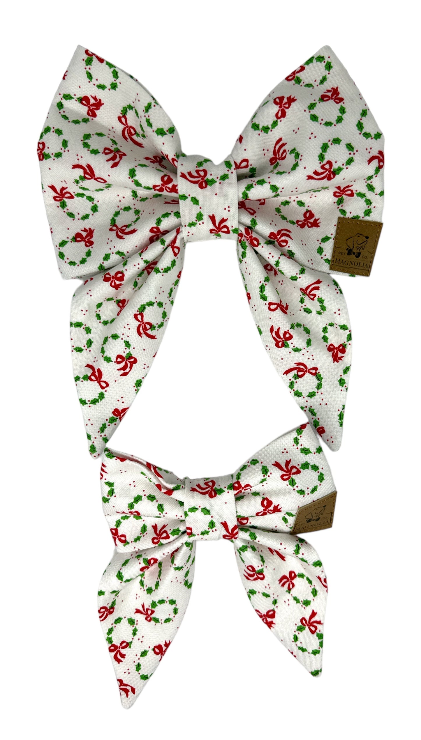 vibrant green Christmas wreaths and cheerful red bows