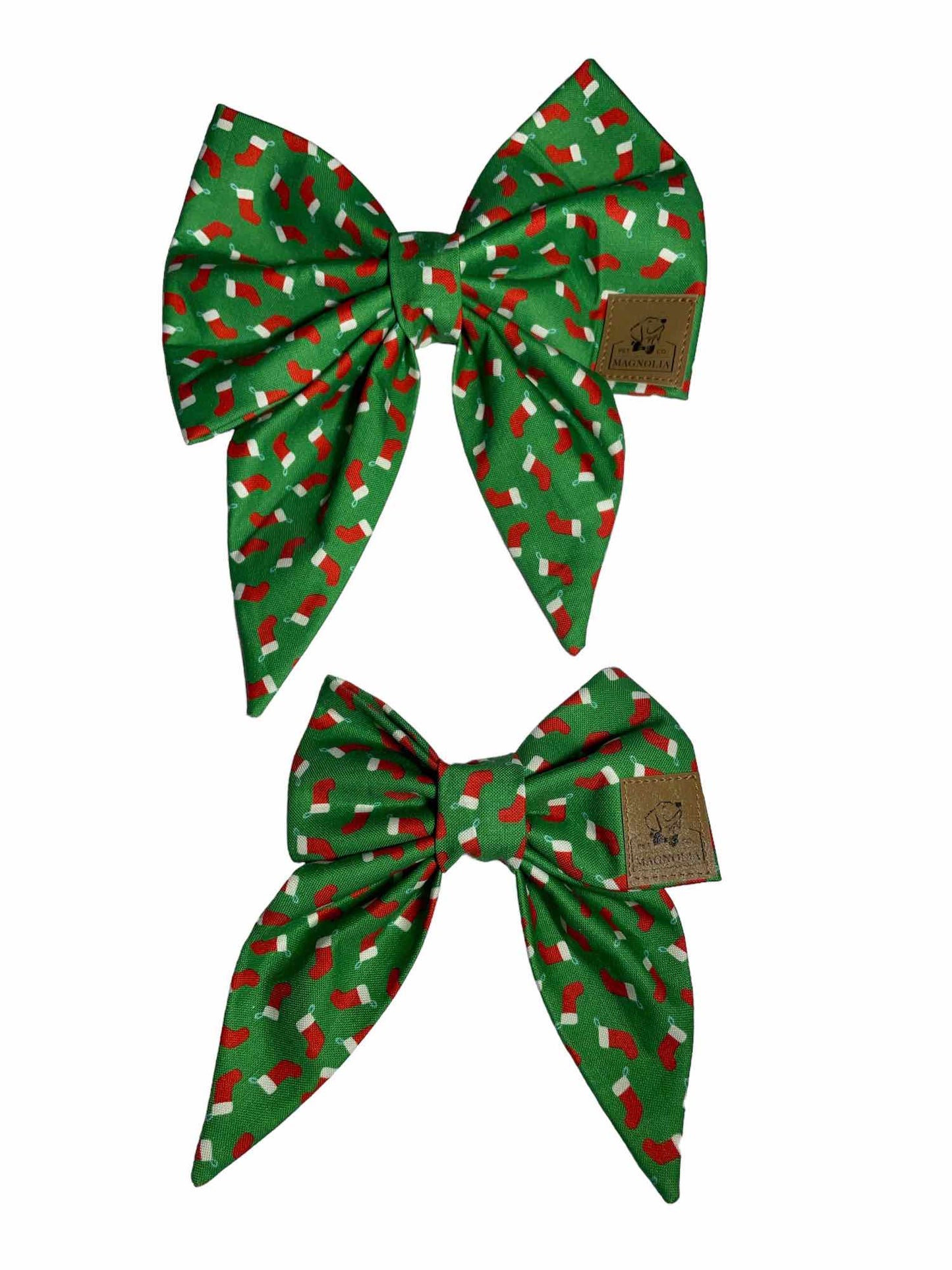 Stockings on Green Dog Bow