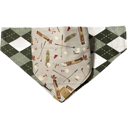 Golf Clubs and Argyle reversible Pet Bandana