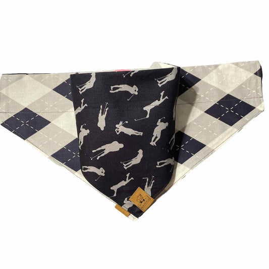 Navy Argyle and Golf players reversible Pet Bandana