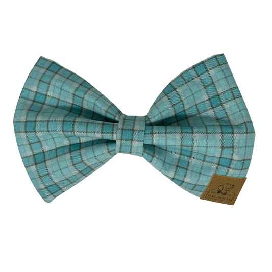 Cadet Blue Plaid Dog BowTie