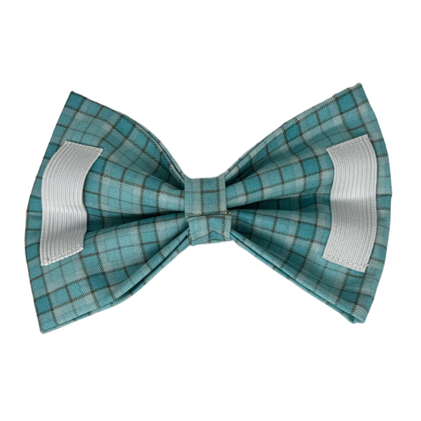 Cadet Blue Plaid Dog Bow Tie