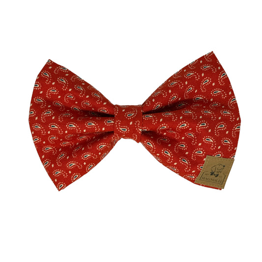 Crimson Red Paisley Dog Bow Tie