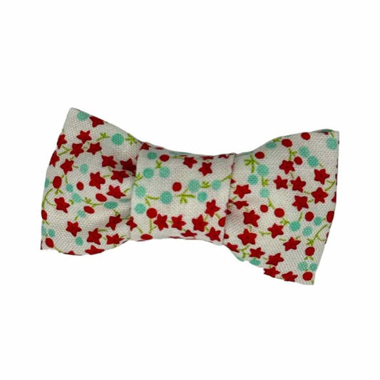Modern Red and Aqua Floral Christmas Mini Dog Bow Tie