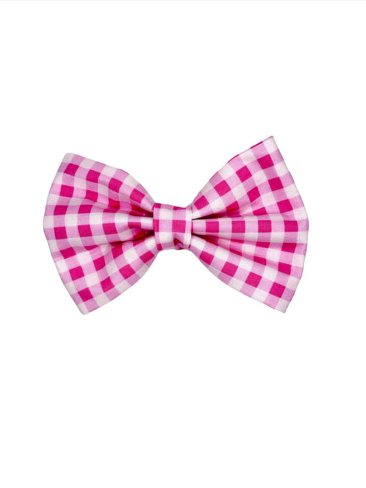Pink Picnic Plaid Dog Bow Tie