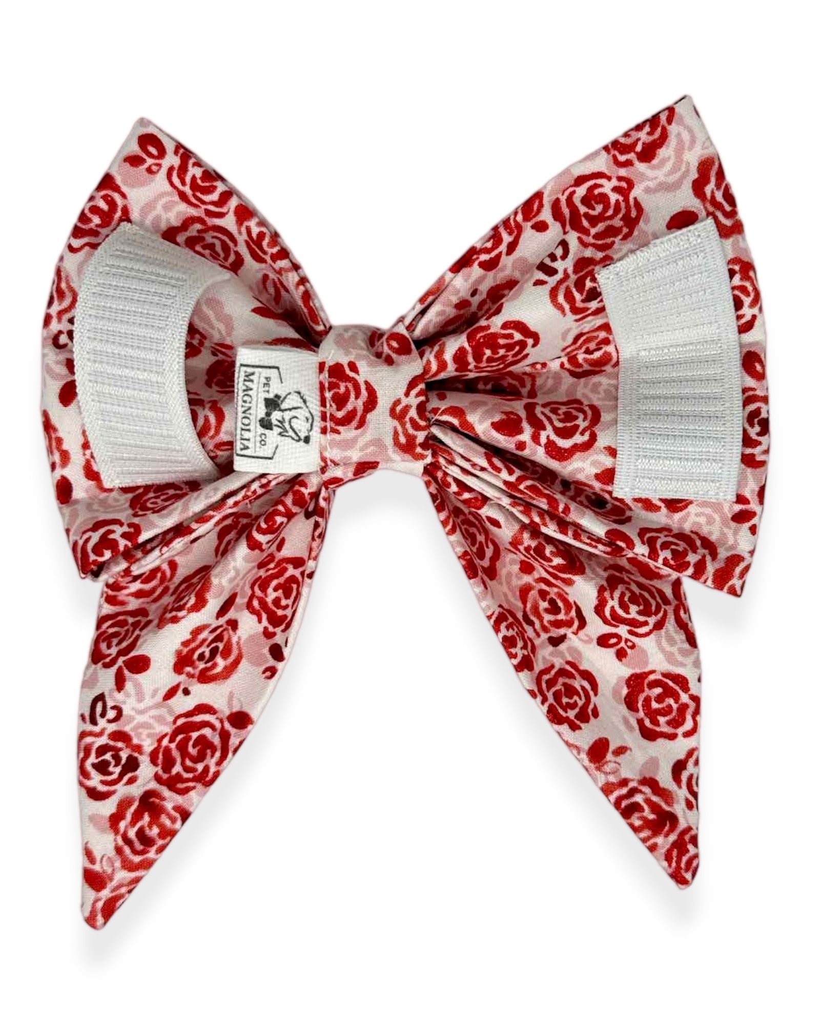 Red Rose Calico Dog Bow with Sparkles, Back with Dual Elastic Straps