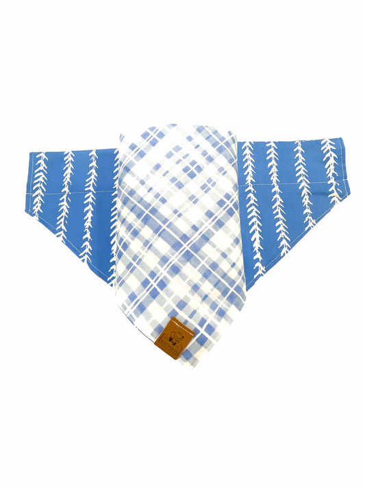 Blue White Arrow Plaid Dog Bandana