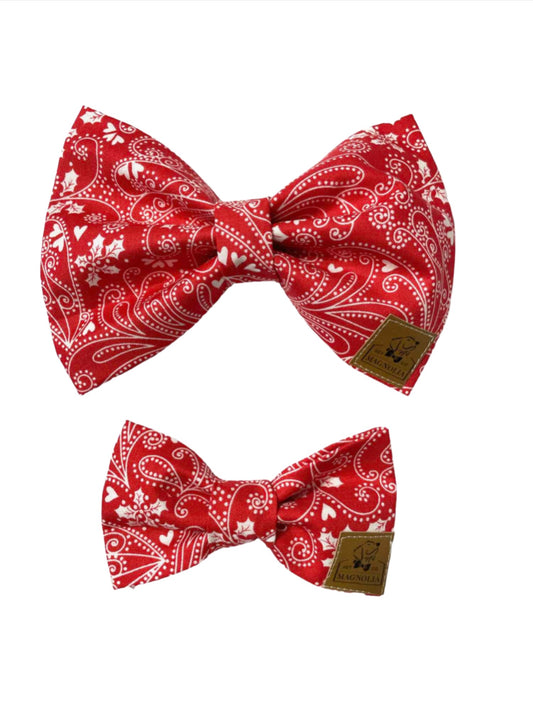 Valentine Red Paisley Dog Bow Tie