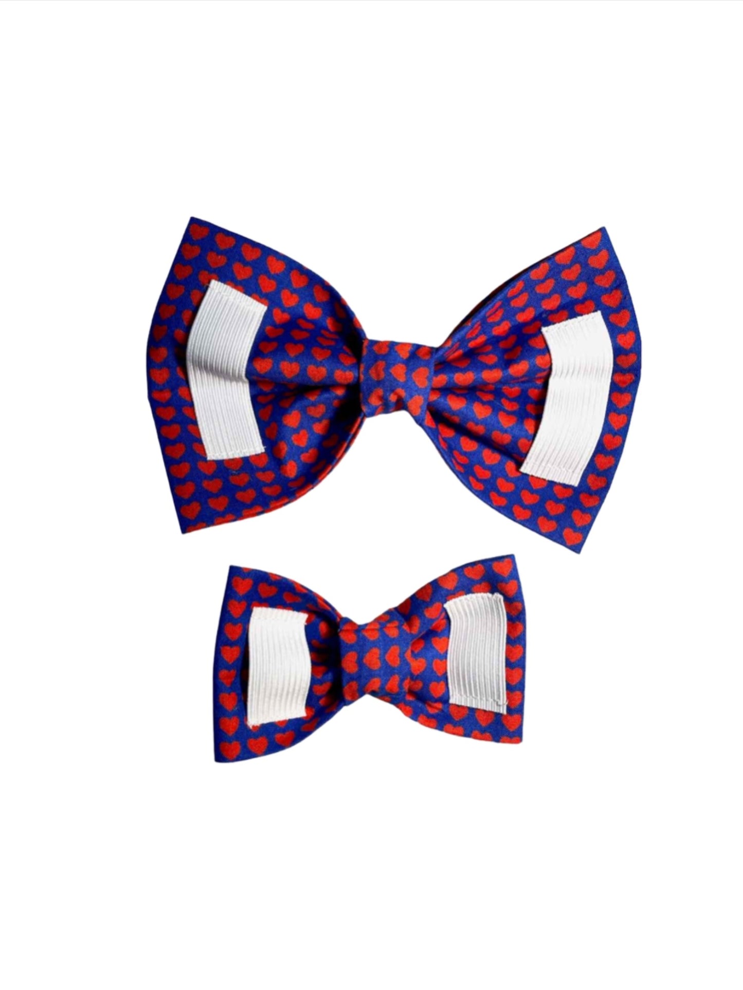 Valentine Red Heart on Blue Dog Bow