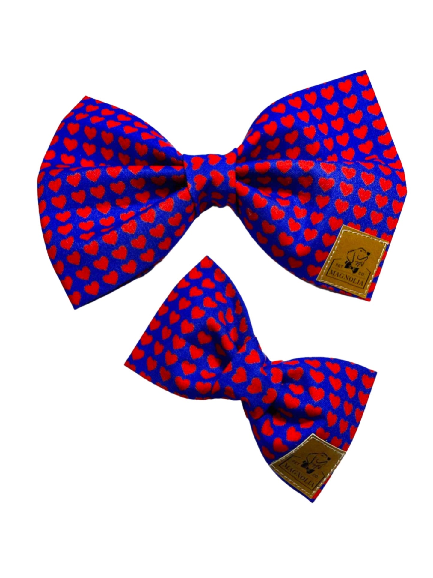 Valentine Red Heart on Blue Dog Bow