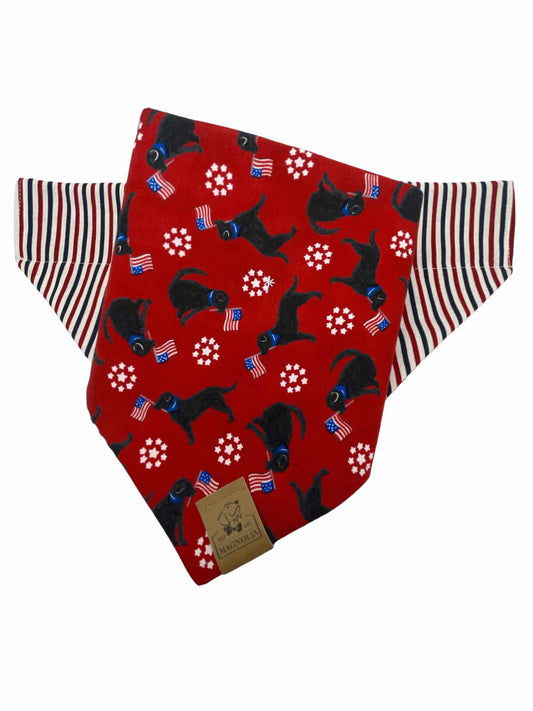 Patriotic Black Lab with Stripes Dog Bandana