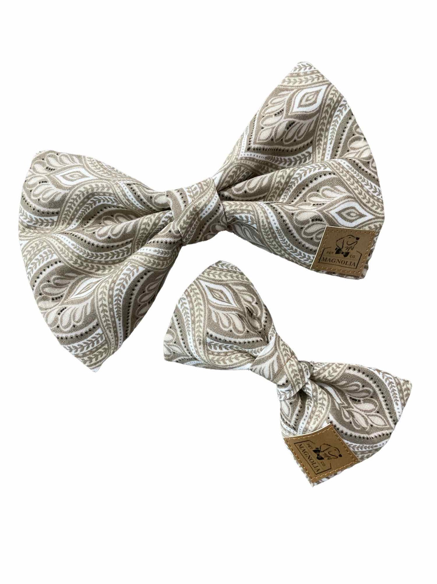 Mocha Latte Damask Dog Bow Tie