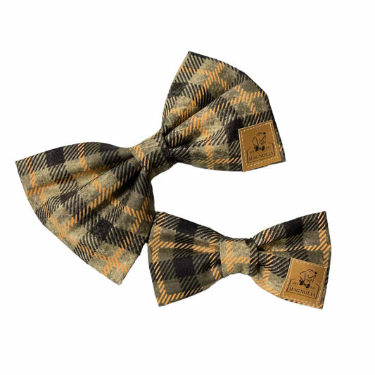 Brown Grunge Plaid Dog Bow Tie