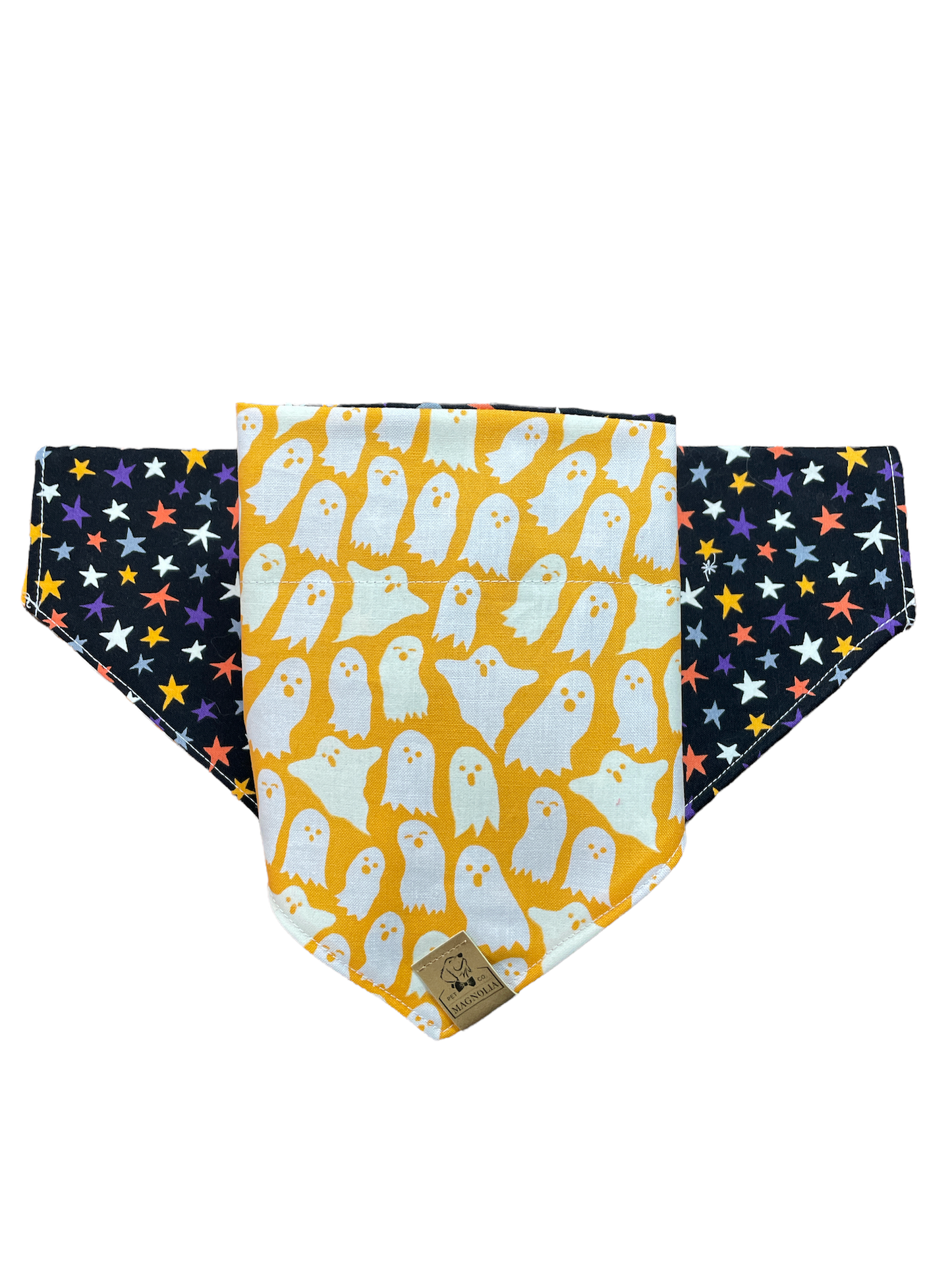 Ghosts on orange with stars (Glows in the Dark)Dog Bandana