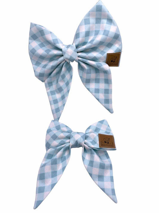 Light Blue Gingham Dog Bow