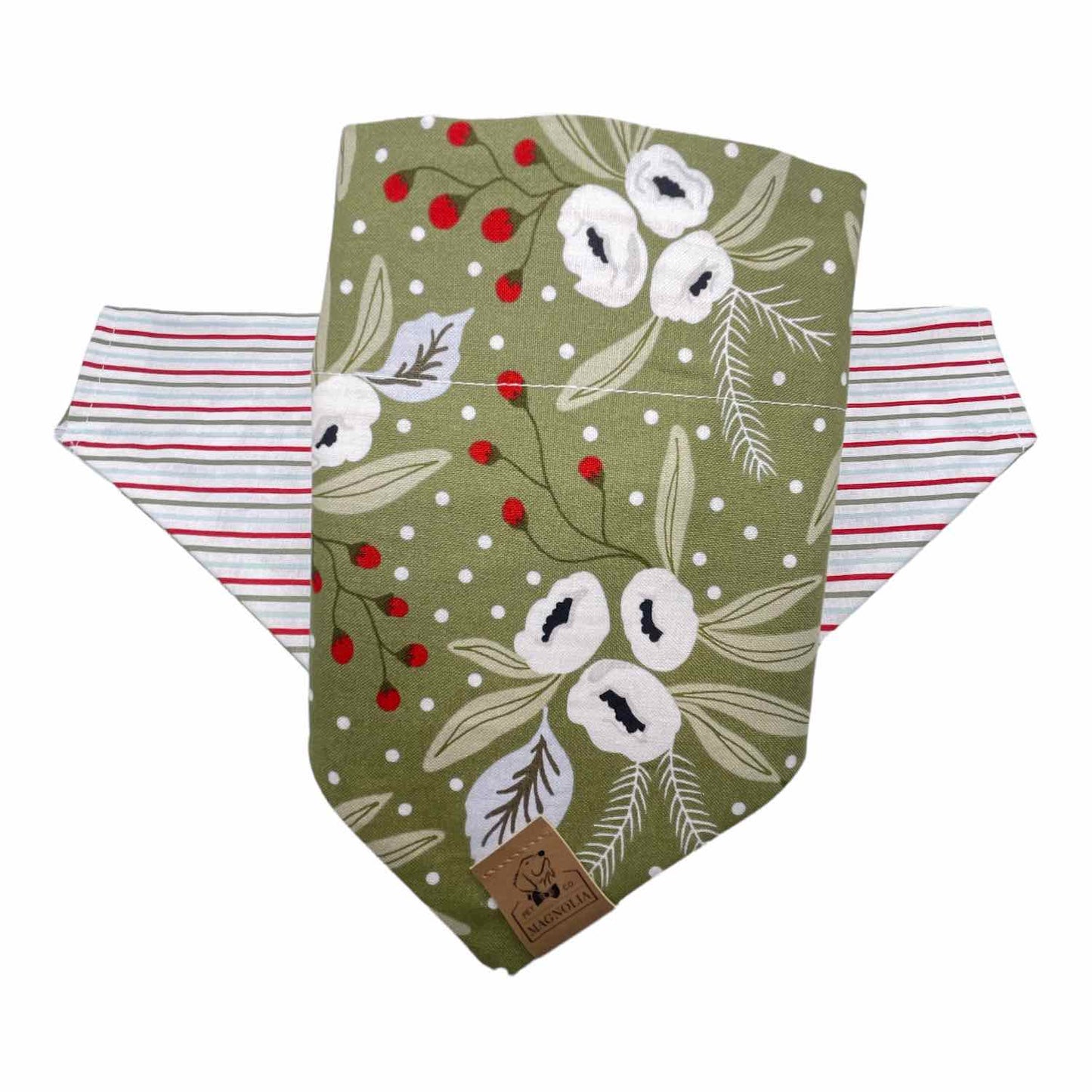 Mistletoe & Holly with Stripes Dog Bandana