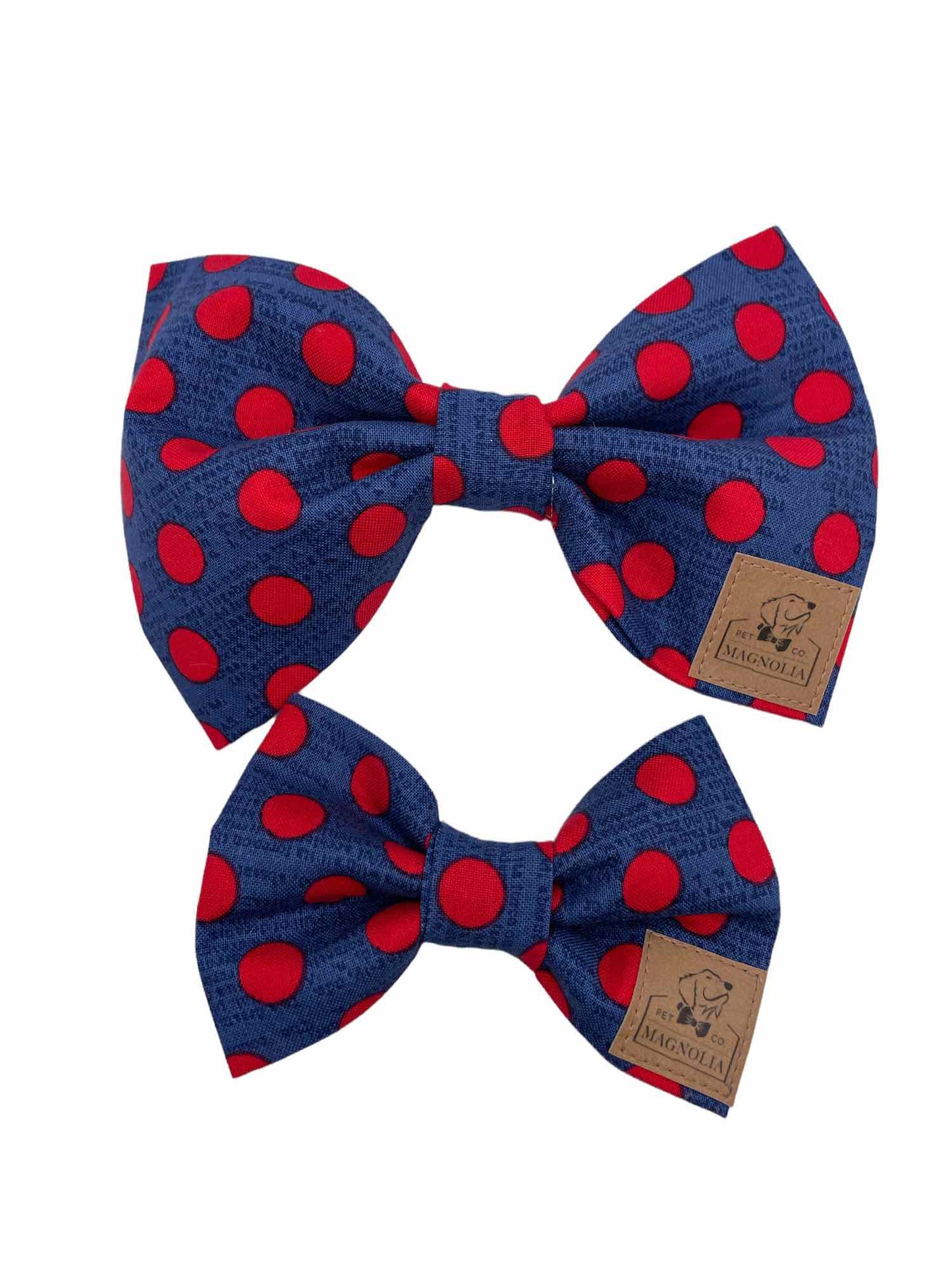 Navy with Red Polka Dot Dog Bow Tie